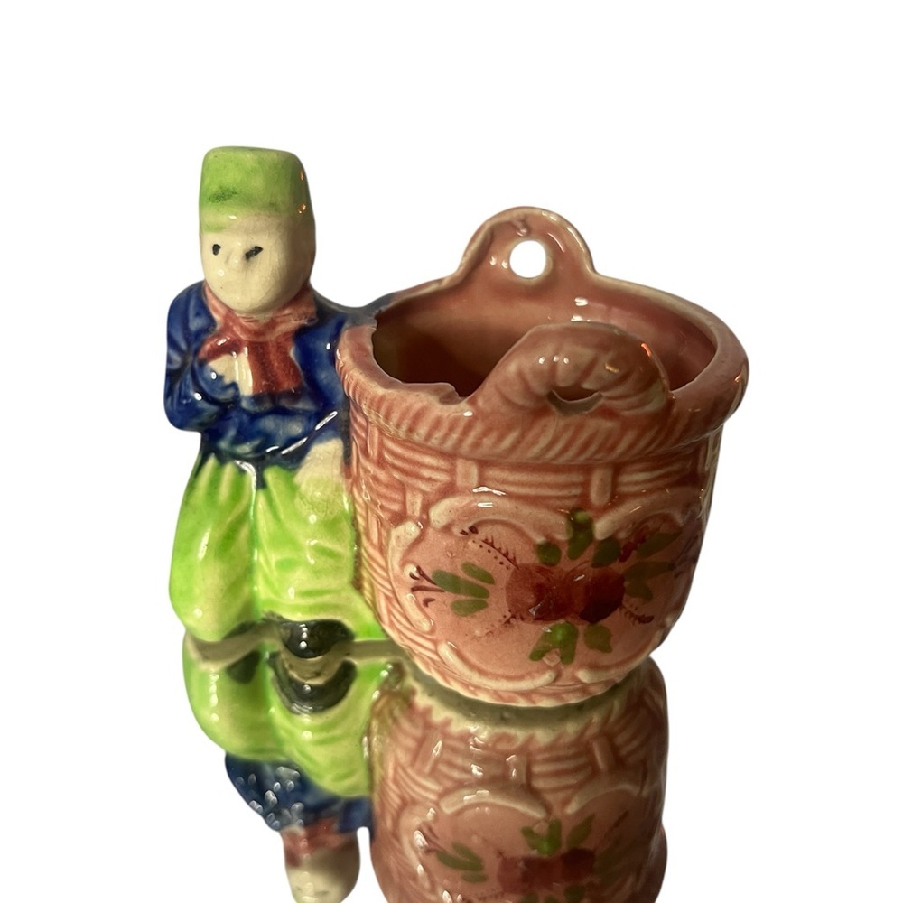 Vintage Dutch Boy Ceramic Planter Harvest Basket Japan